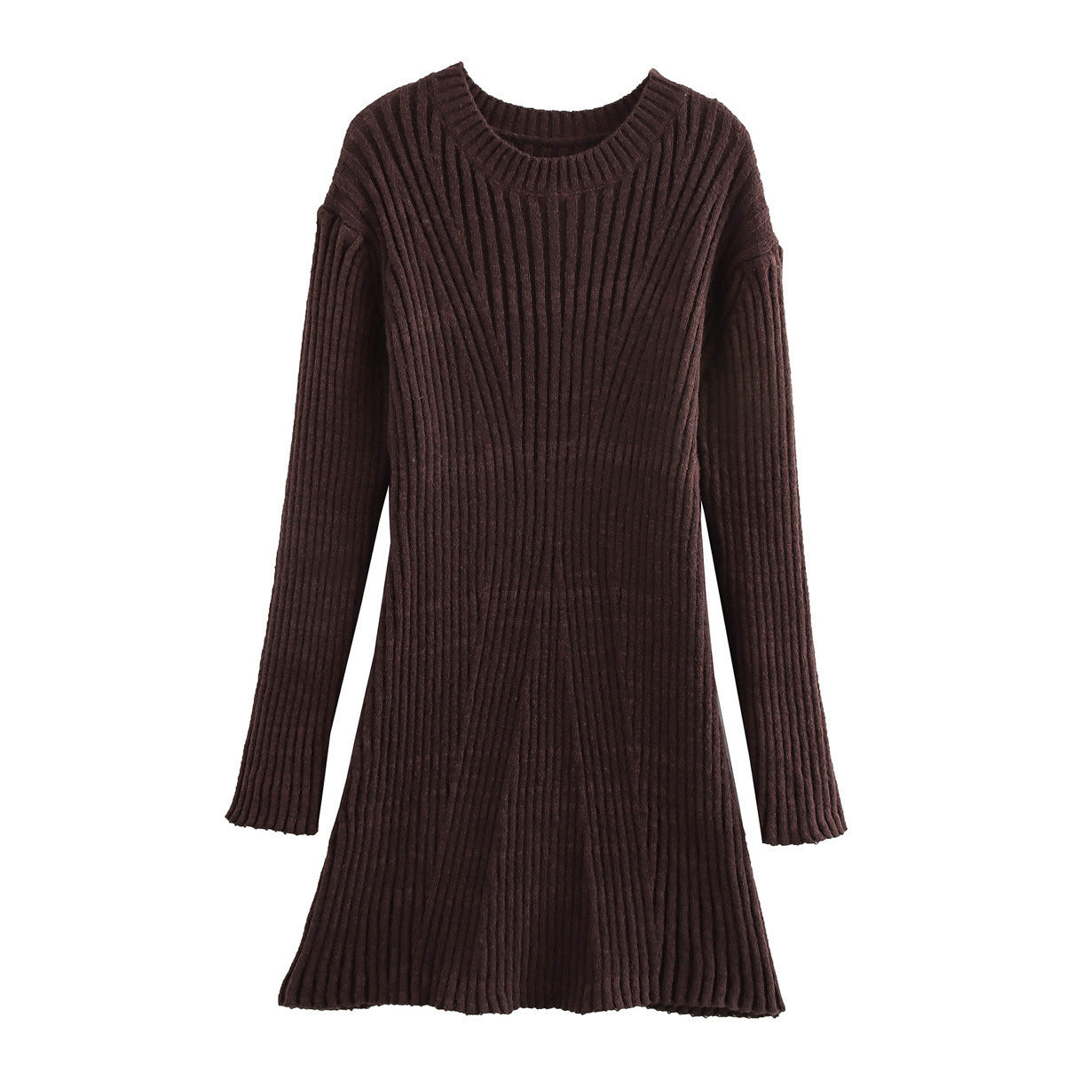 Chic Ribbed Knit A-Line Dress with Stand Collar