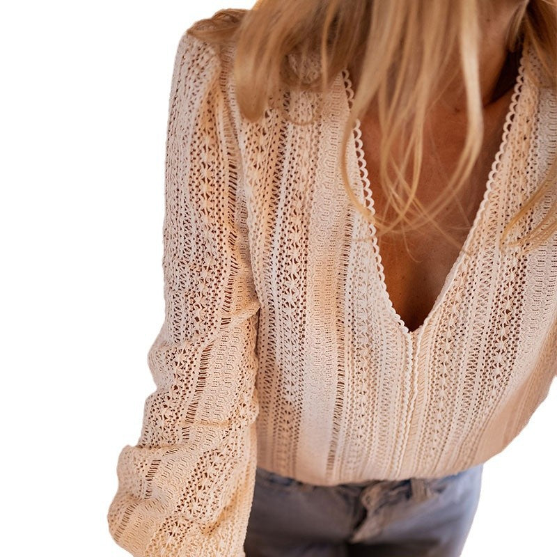 Elegant Women's V-Neck Solid Long Sleeve Top – Classic, Chic, and Versatile Shirt for Every Occasion
