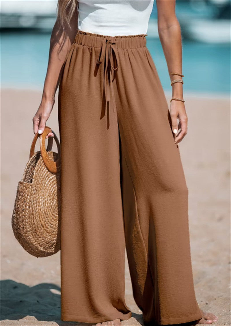 Effortless Chic: Women's Loose Fit Wide-Leg Trousers with Faux Drawstring
