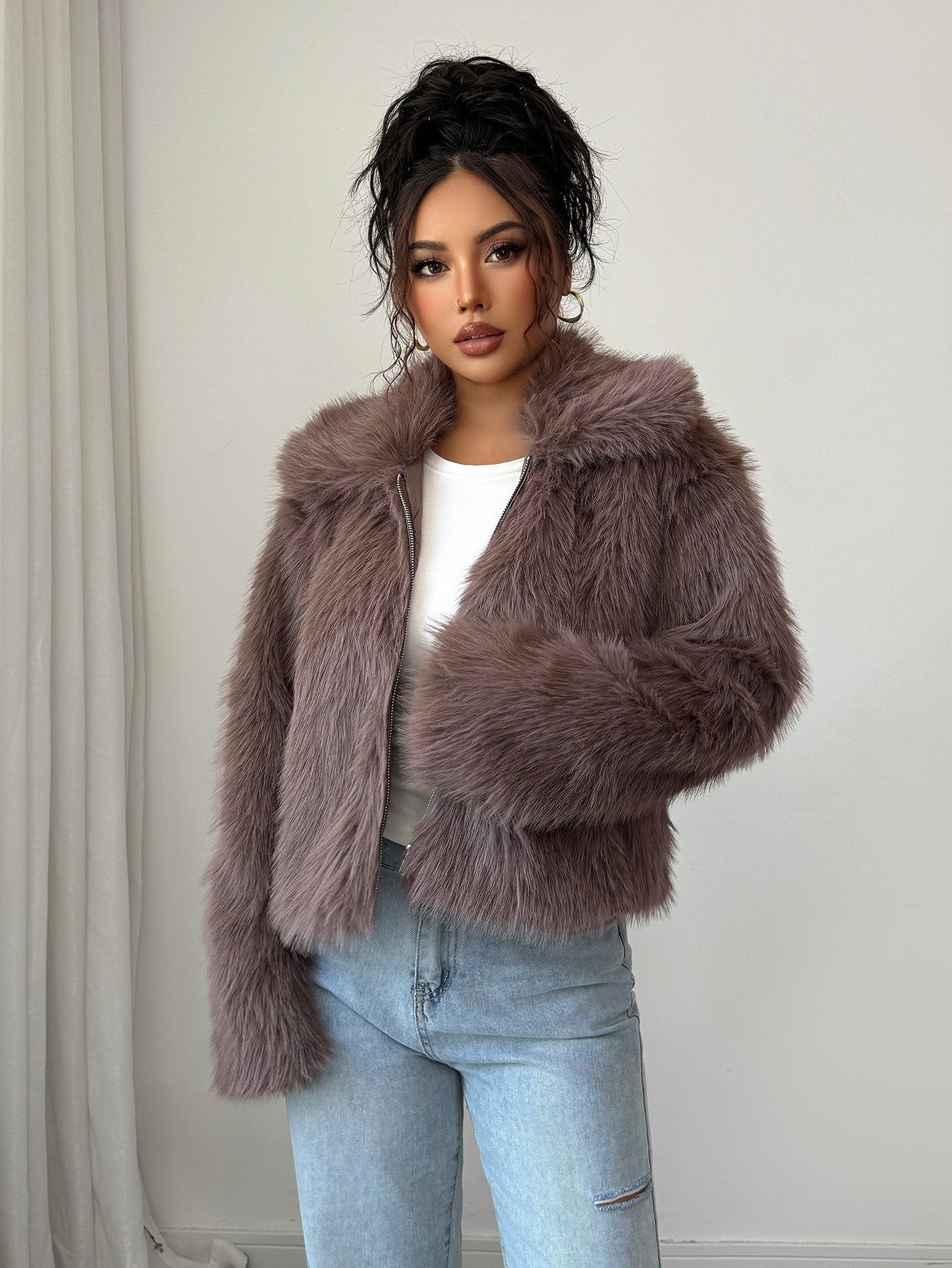 Fluffy Elegance Long-Sleeve Coat