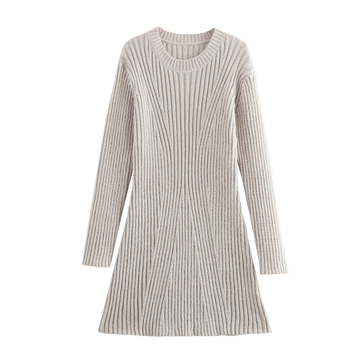 Chic Ribbed Knit A-Line Dress with Stand Collar