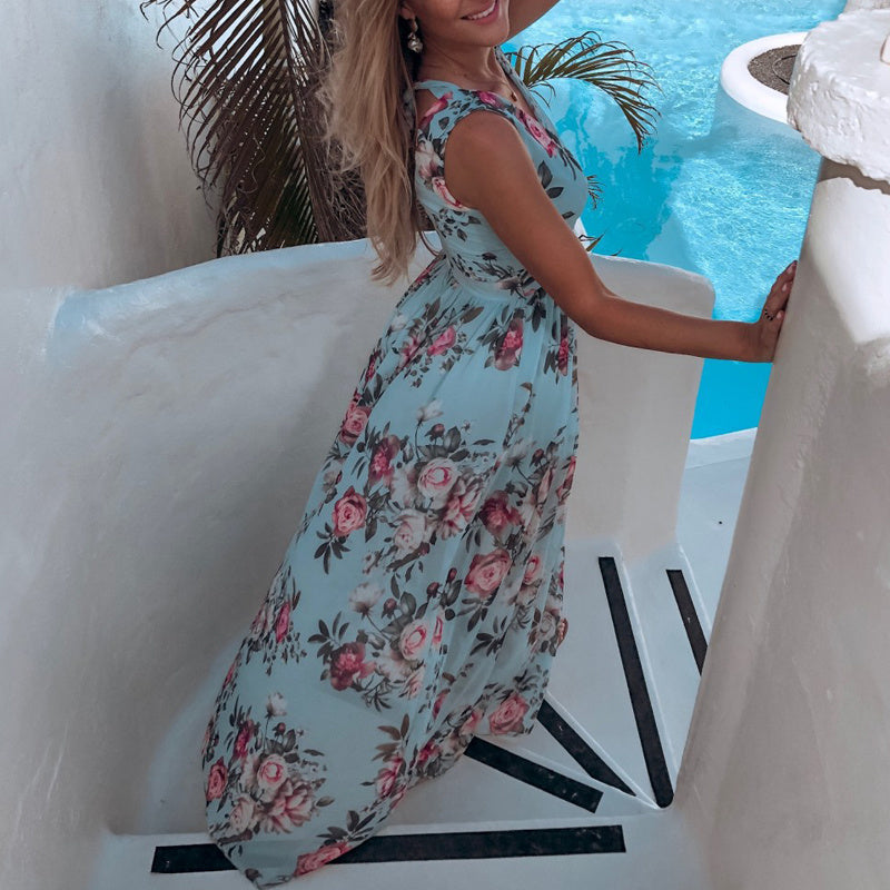 Breezy Printed Chiffon V-Neck Dress with Flirty Split – Summer’s Must-Have