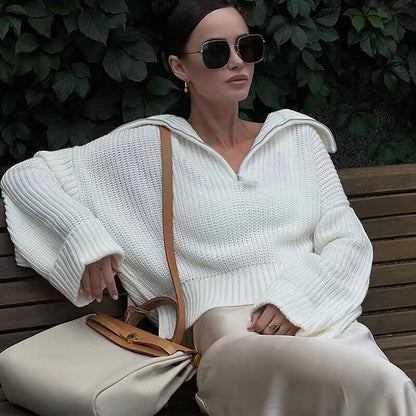 Women's Loose Zipper Pullover Knit Sweater
