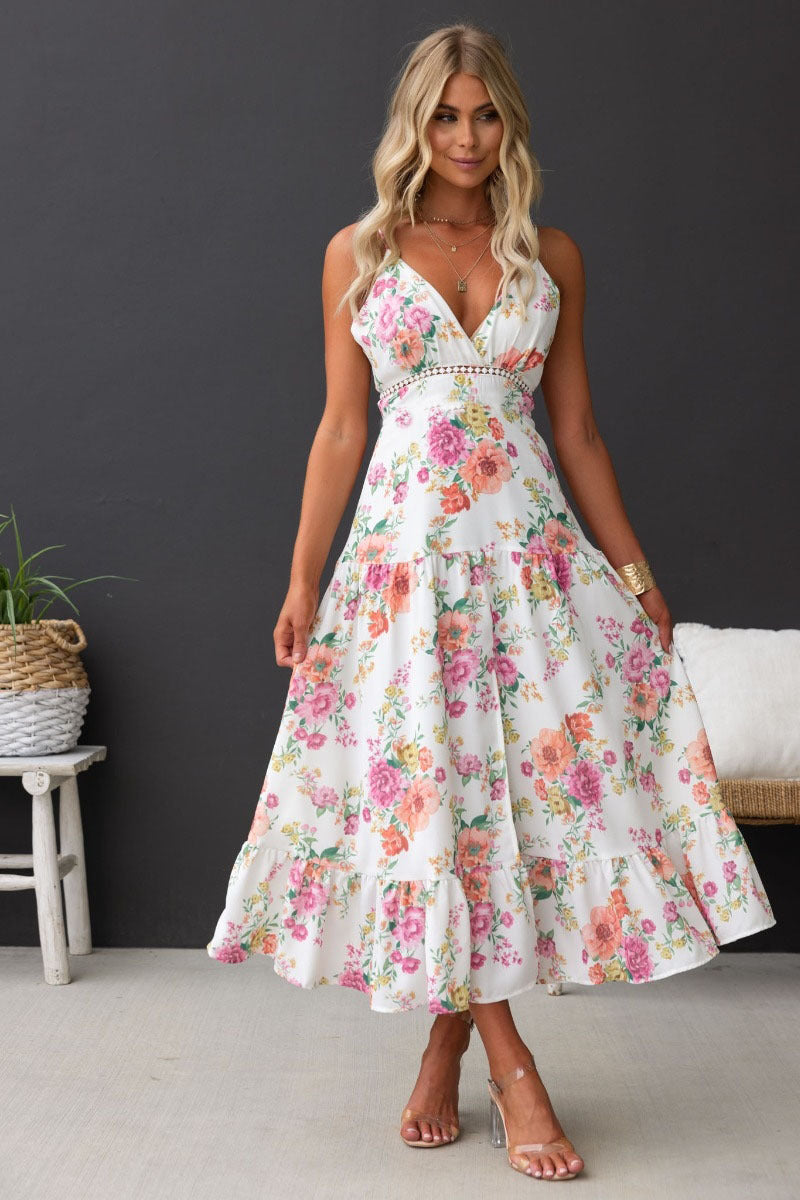 Printed Suspender Slit Dress – Summer Elegance & Allure