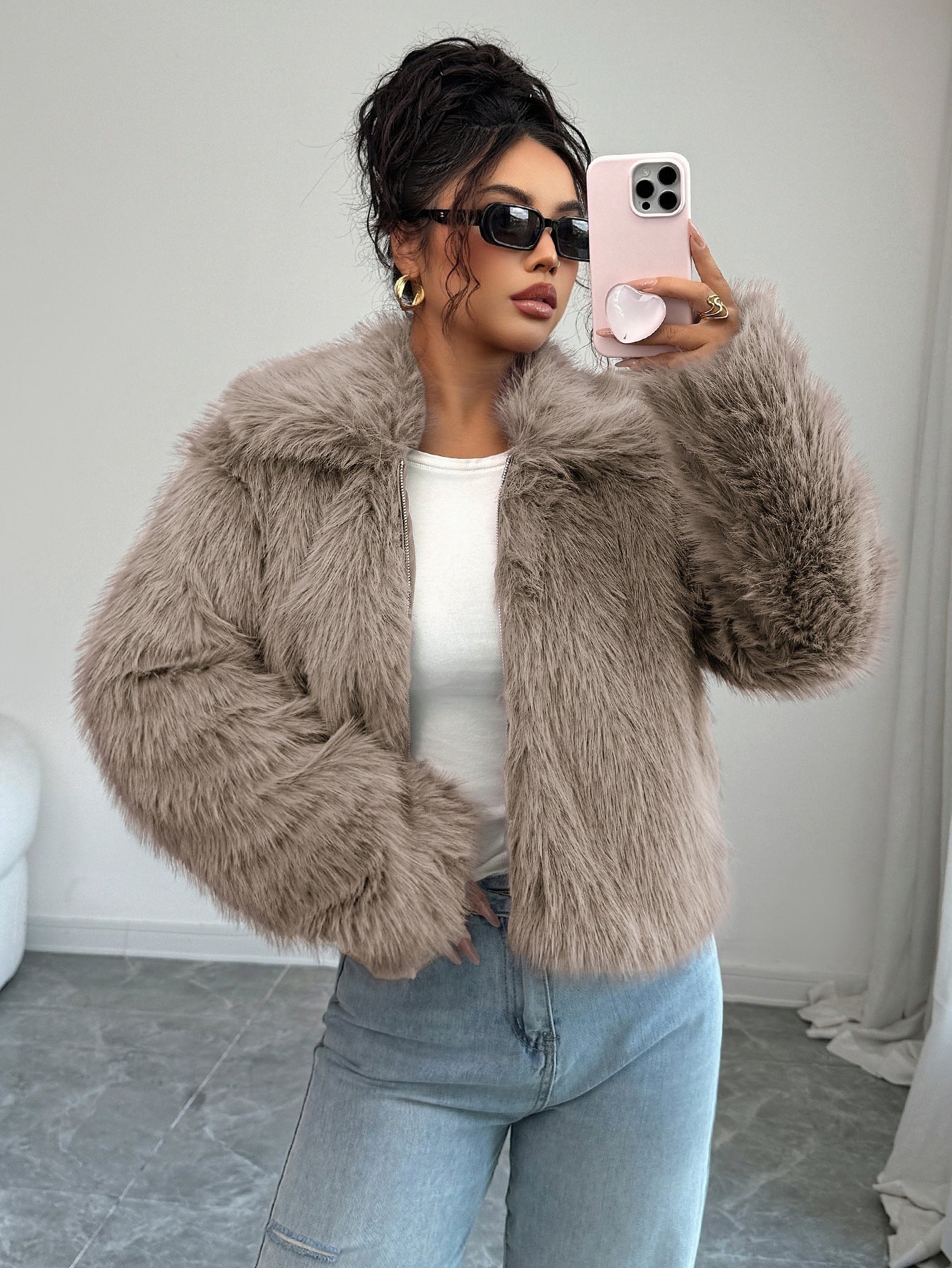 Fluffy Elegance Long-Sleeve Coat