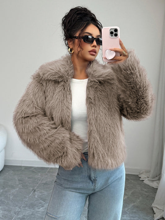 Fluffy Elegance Long-Sleeve Coat