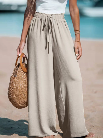 Effortless Chic: Women's Loose Fit Wide-Leg Trousers with Faux Drawstring