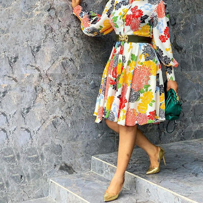 Chic Printed Mid-Length Pullover Dress