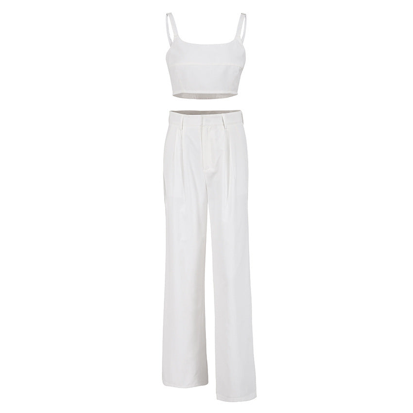 Easygoing Style: Women’s Cotton & Linen Suspender Vest and Wide Leg Pants Outfit