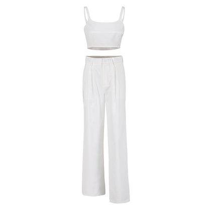 Easygoing Style: Women’s Cotton & Linen Suspender Vest and Wide Leg Pants Outfit
