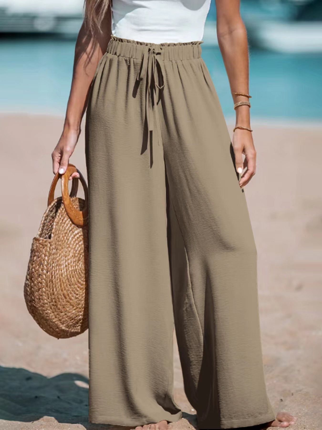 Effortless Chic: Women's Loose Fit Wide-Leg Trousers with Faux Drawstring