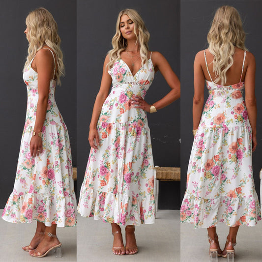 Printed Suspender Slit Dress – Summer Elegance & Allure