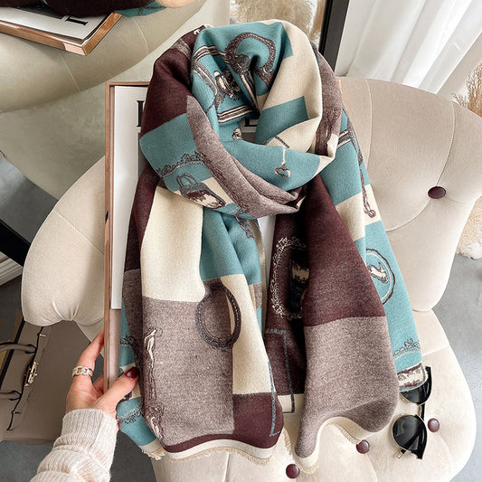 New Cashmere Mid-length Print Women Sweet Tassel Shawl Scarf