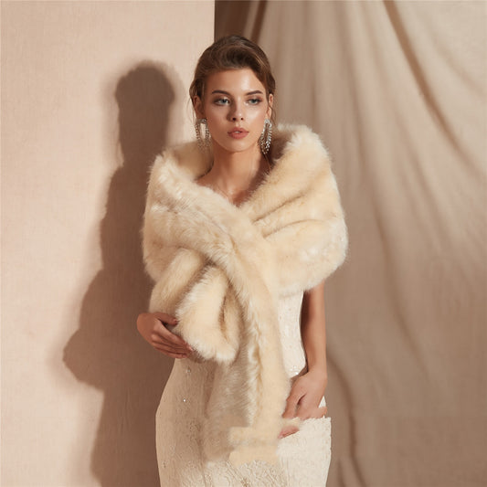Winter Faux Fox Fur Bridal Fur Shawl