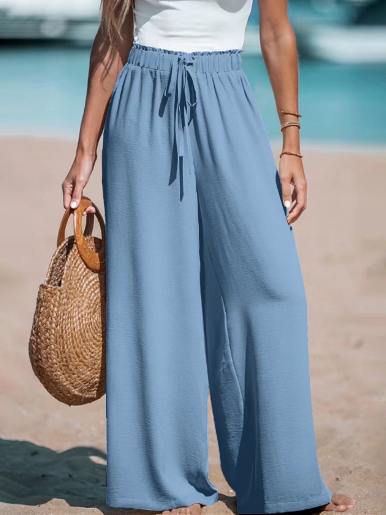 Effortless Chic: Women's Loose Fit Wide-Leg Trousers with Faux Drawstring