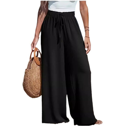 Effortless Chic: Women's Loose Fit Wide-Leg Trousers with Faux Drawstring