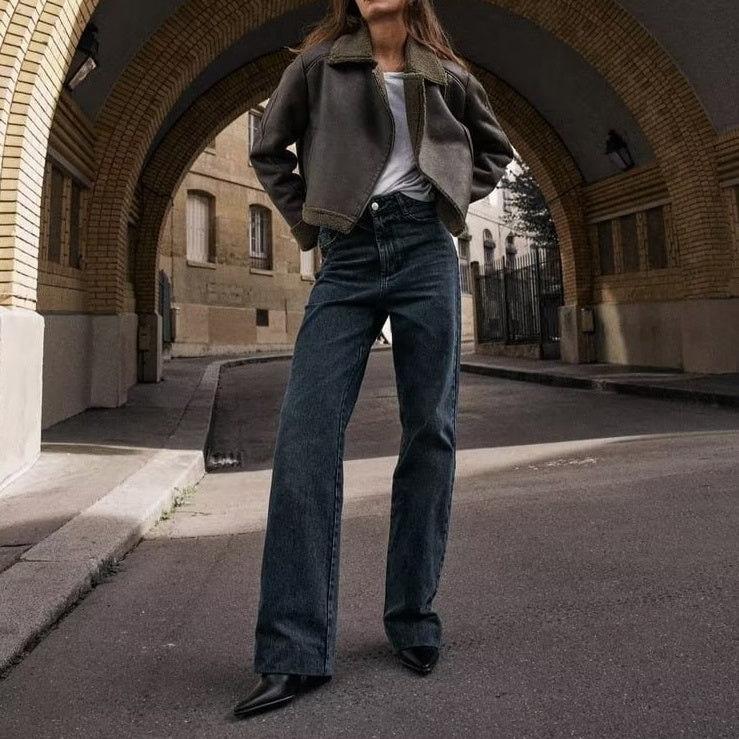 Trendy Lapel Fleece Patch Motorcycle Coat